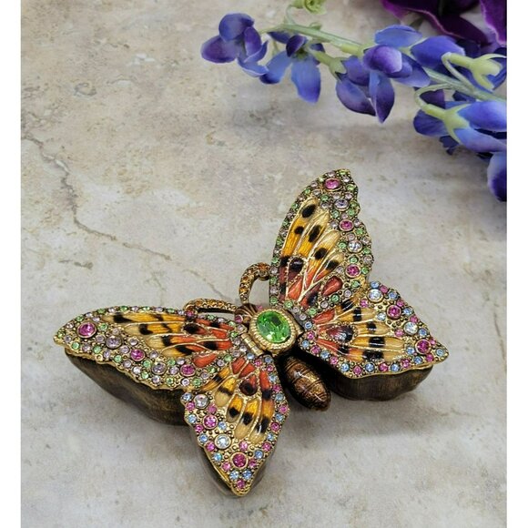 Fitz And Floyd Butterfly Trinket Box With Multicolor Rhinestones & Enamel Detail - Picture 1 of 13